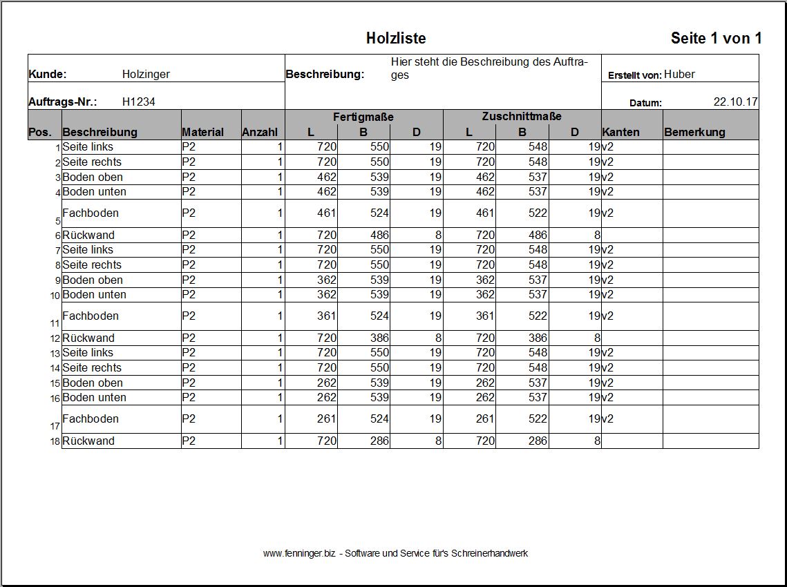 variable Stückliste Ausdruck